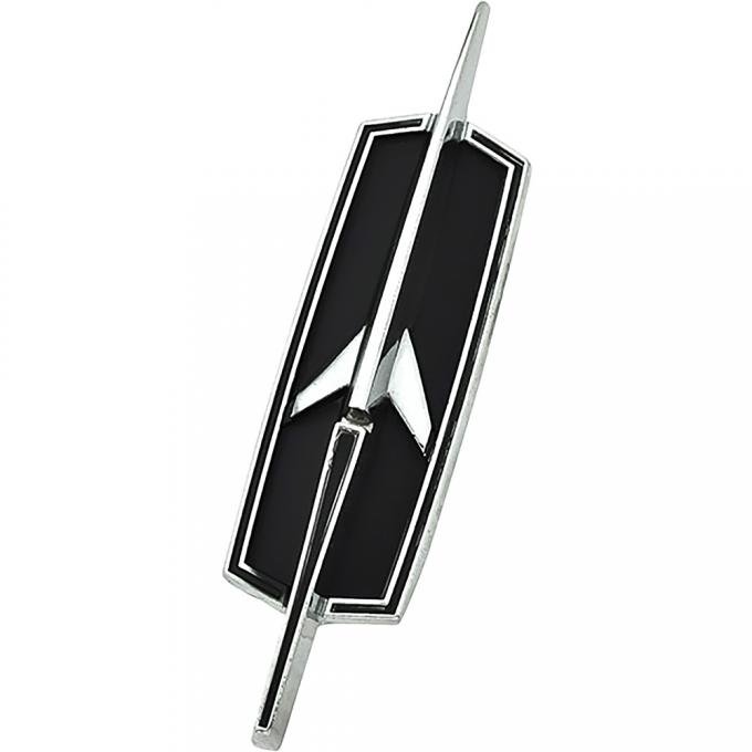 1972 Oldsmobile Cutlass, Die-Cast Stoneshield Front Panel Emblem, Rocket Insignia, 5-7/8" tall x 1-1/4" wide