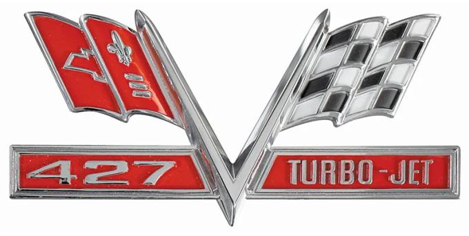 AMD Fender Emblem, 427 Turbo-Jet, LH or RH, 66-67 Chevelle El Camino P-CH28630